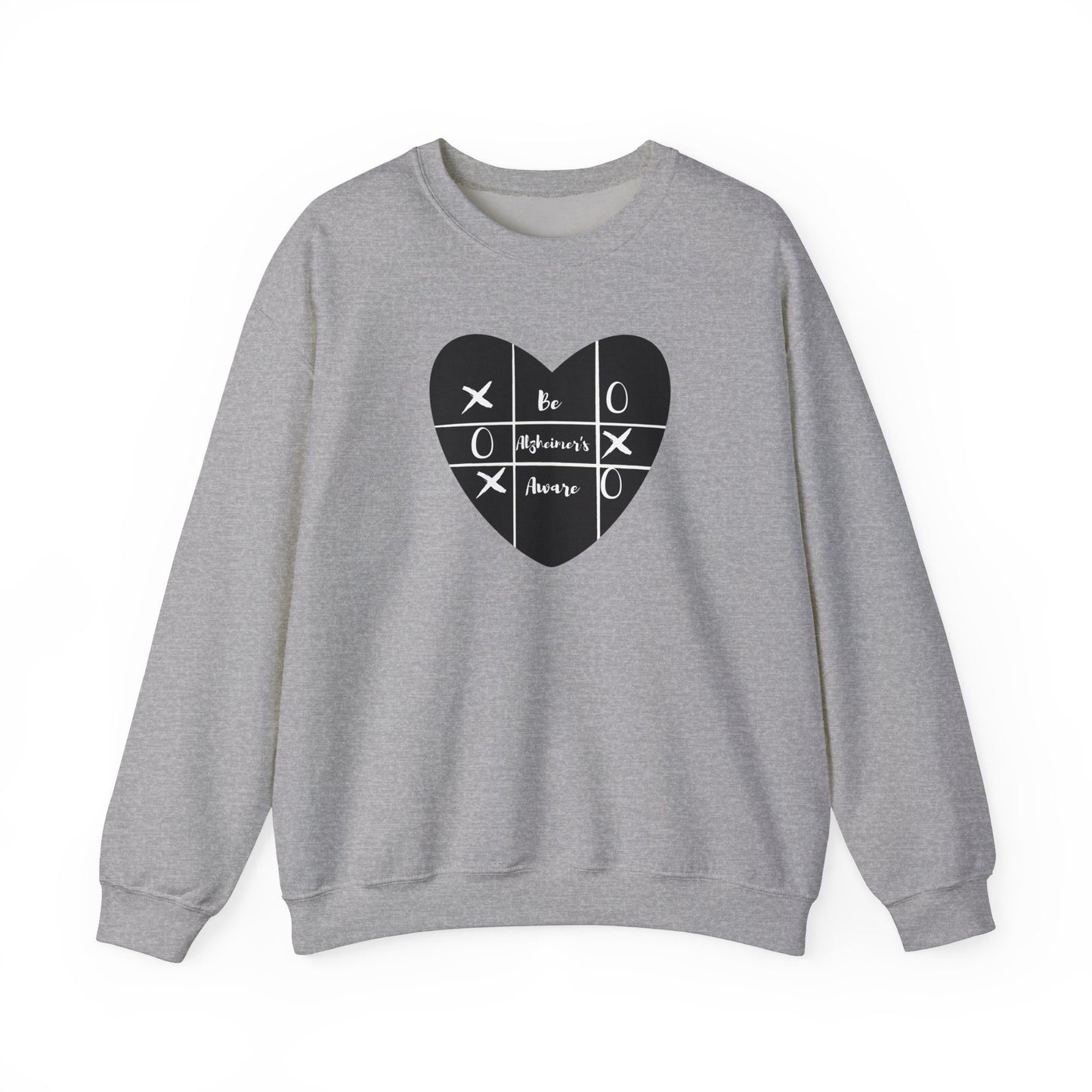 Be Alzheimer's Aware Tic-Tac-Toe Black Heart Unisex Heavy Blend™ Crewneck Sweatshirt