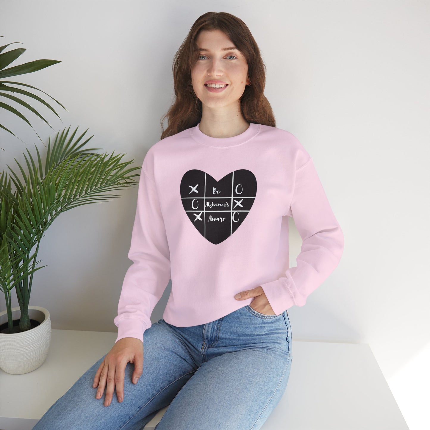 Be Alzheimer's Aware Tic-Tac-Toe Black Heart Unisex Heavy Blend™ Crewneck Sweatshirt