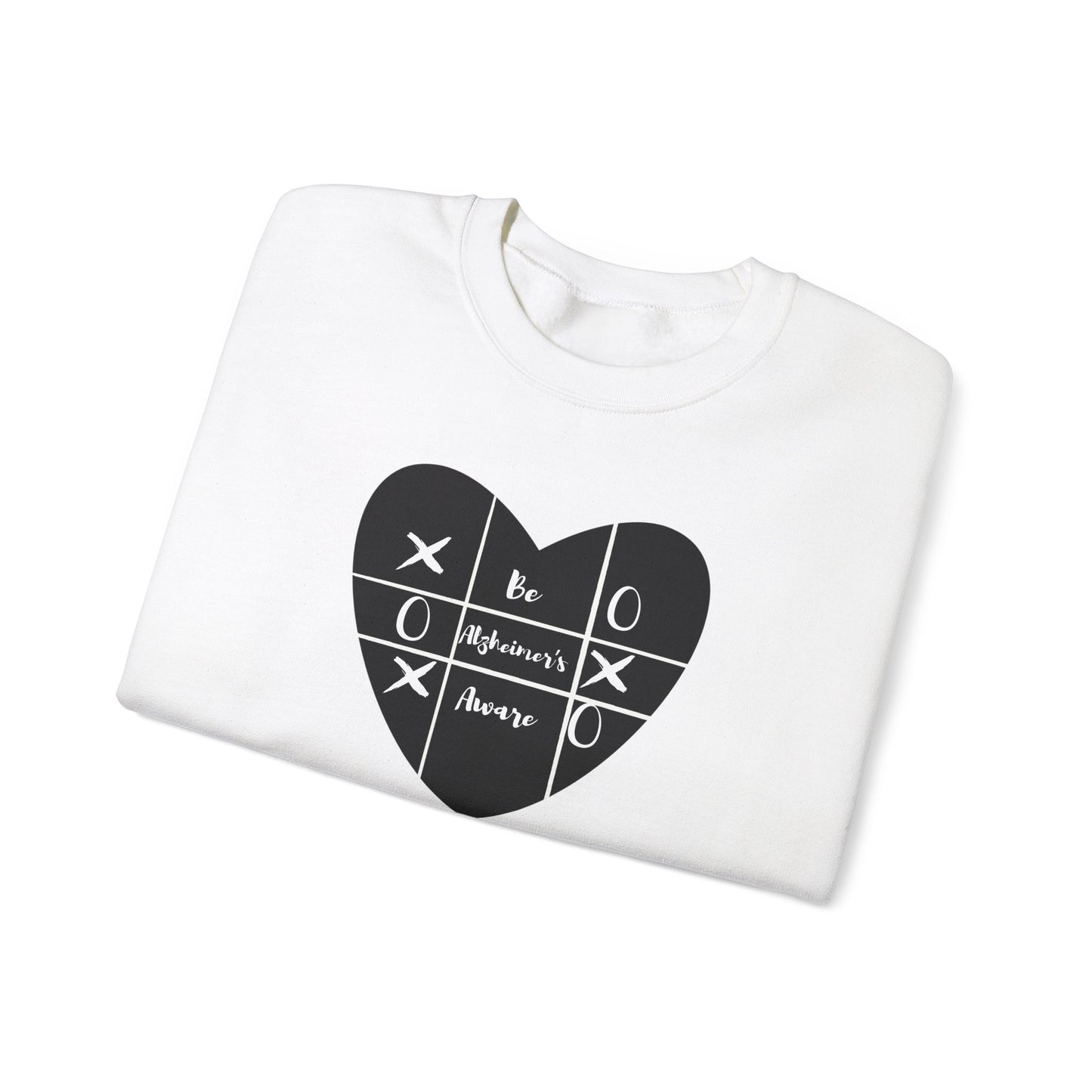 Be Alzheimer's Aware Tic-Tac-Toe Black Heart Unisex Heavy Blend™ Crewneck Sweatshirt
