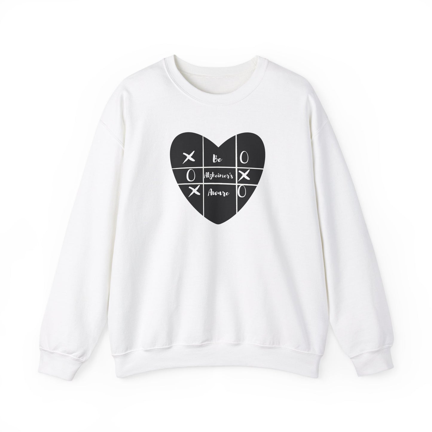 Be Alzheimer's Aware Tic-Tac-Toe Black Heart Unisex Heavy Blend™ Crewneck Sweatshirt